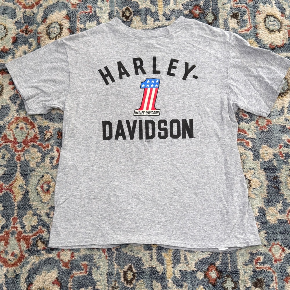 Harley Davidson Graphic Tee Kids Youth Medium Gray Logo Americana EUC